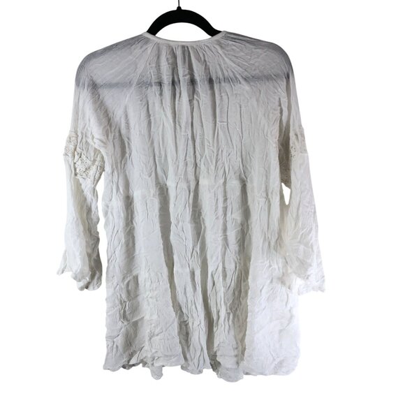 Raviya Swim Cover Up Dress Mini Long Bell Sleeve Crinkle V Neck Crochet White S - Picture 2 of 5